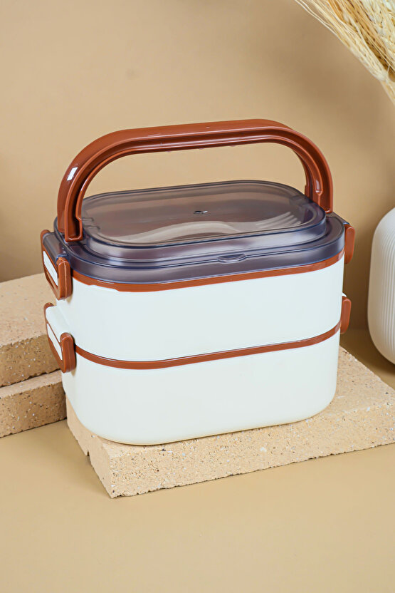 2 Katlı Sızdırmaz Taşıma Kaplı Öğle Yemeği Beslenme Saklama Kabı - Mikrodalgaya Uygun