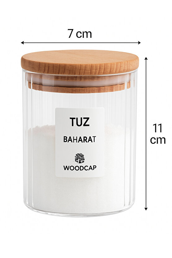 6’lı 450 ml Kristal Baharatlık Seti – Ahşap Kapaklı, Etiketli Saklama Kavanozu WoodCap
