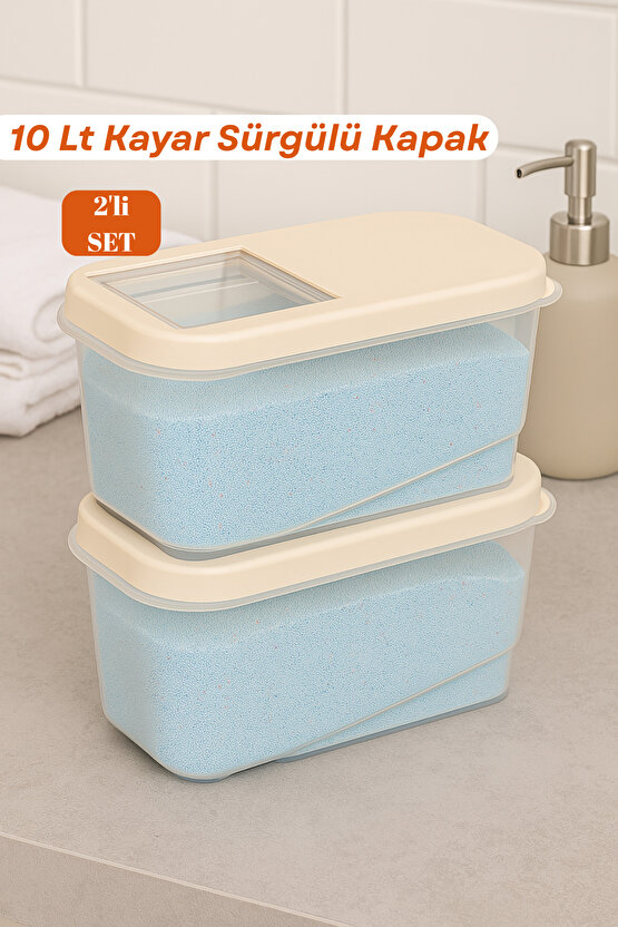 2li Sürgülü Kayar Kapak 10 Litre Deterjan ve Bulaşık tableti Saklama Kabı Banyo Düzenleyici