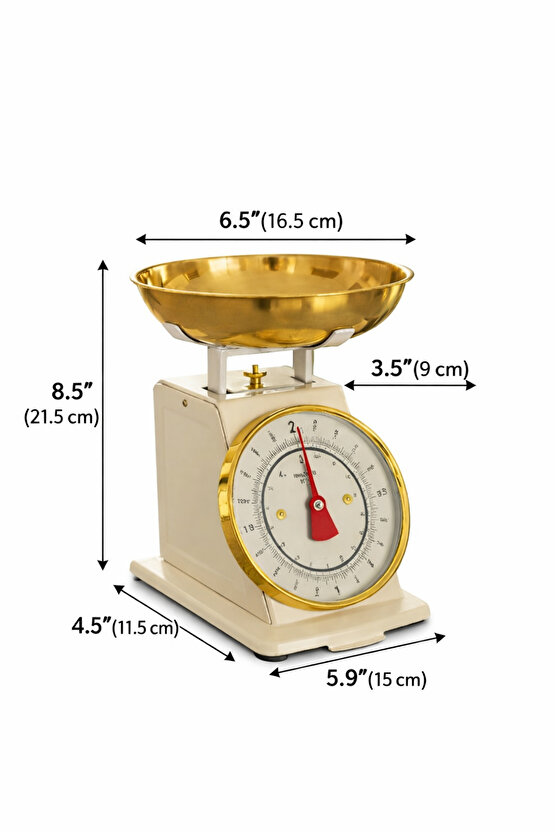 Vintage Tasarım Analog Mutfak Terazisi 5 kg Kapasiteli Pirinç Kaseli Pembe Gold