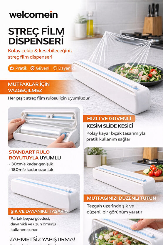 Streç Film Dispenseri | Güvenli Kesici | Pratik & Dayanıklı | Tezgah Üstü Film Kesme Aparatı