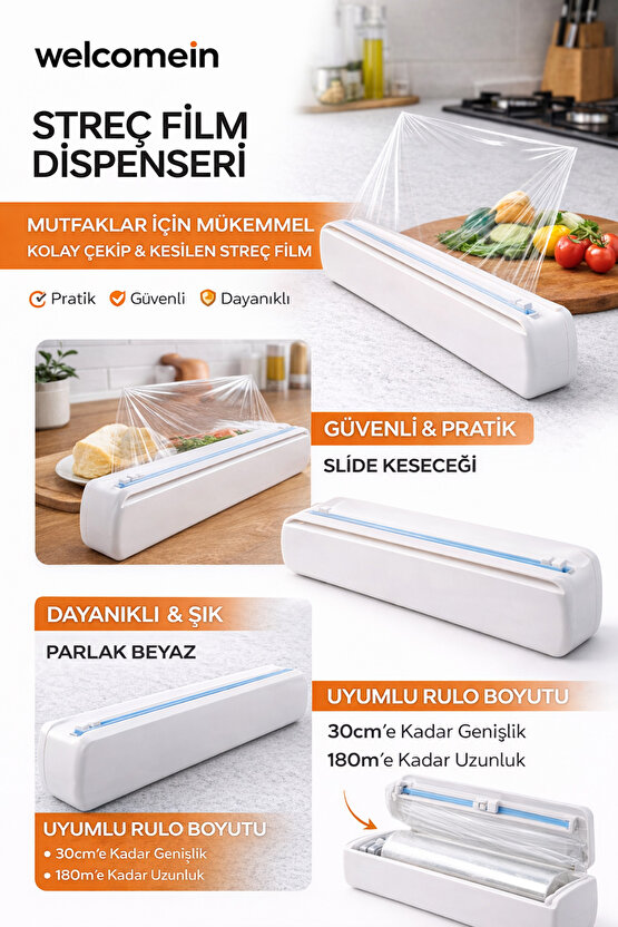 Streç Film Dispenseri | Güvenli Kesici | Pratik & Dayanıklı | Tezgah Üstü Film Kesme Aparatı