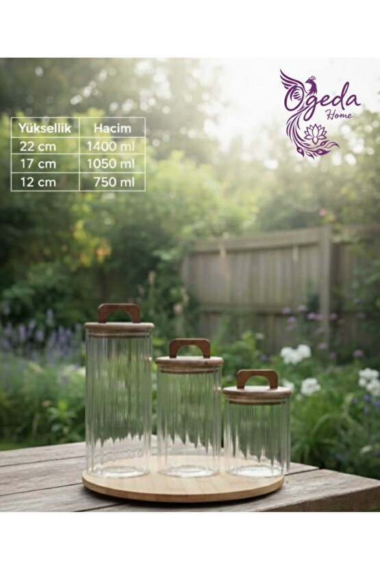 3’lü Akasya Kapaklı Cam Kavanoz Seti – Vakumlu  Erzak, Bakliyat & Kahve Saklama