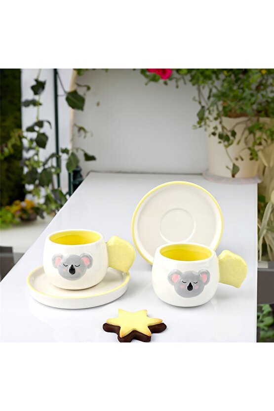 Kosova Koala Figürlü 2’li Seramik Kahve Fincan Seti