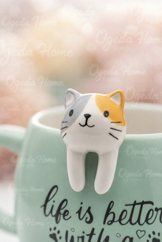 Kedi Figürlü Mug Kupa 420 ml – Yazılı Seramik Kupa – Sevimli Cat Mug – Hediye Kupa Bardak