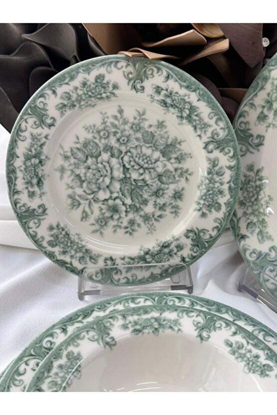 Kosova Green Rosabella Vintage Porselen 24 Parça Yemek Takımı