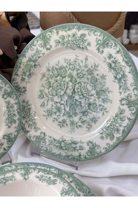 Kosova Green Rosabella Vintage Porselen 24 Parça Yemek Takımı