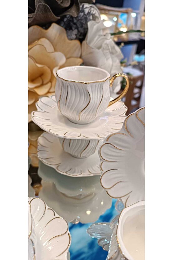 WHİTE PORSELEN GOLD KULPLU KAHVE FİNCAN TAKIMI