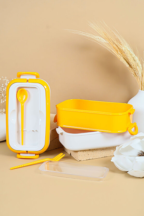 2 Katlı Sızdırmaz Taşıma Saplı Saklama Beslenme Kabı - Mikrodalgaya Uygun Öğle Yemeği Kabı