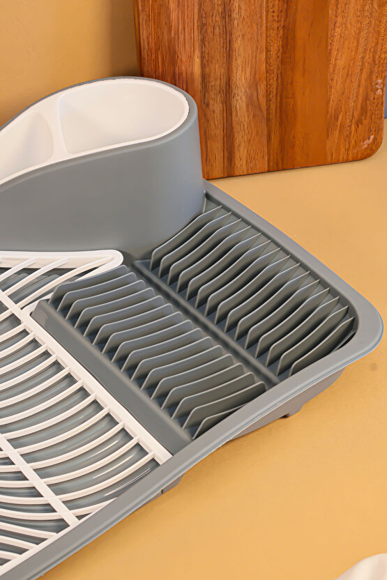 Gri Kompakt Tasarım Su Tahliyeli Mutfak Lüks Bulaşıklık - Çatal Kaşıklık Bölmeli