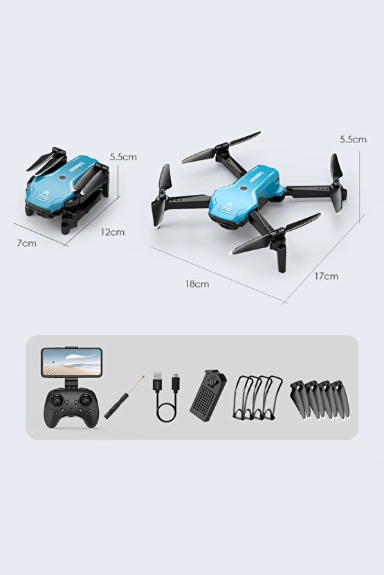 2.4G Uzaktan Kumandalı Wifi HD Kameralı Şarjlı Full Fonksiyon Katlanabilir Drone APP Kontrollü Dron