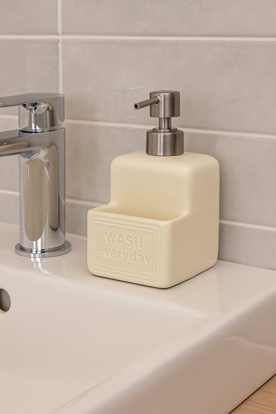 Seramik Sıvı Sabunluk – Paslanmaz Çelik Pompalı, Modern Tasarım, Şık Banyo ve Mutfak Aksesuarı