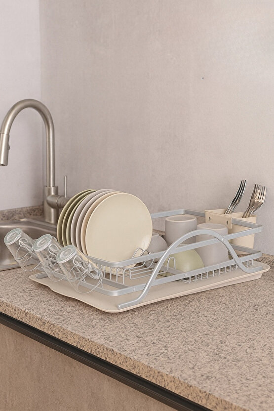 Çift Katlı Bulaşık Kurutma Teli Geniş Kapasiteli Tabak Bardak Çatal-Bıçak Organizeri 58.5x38x15 cm