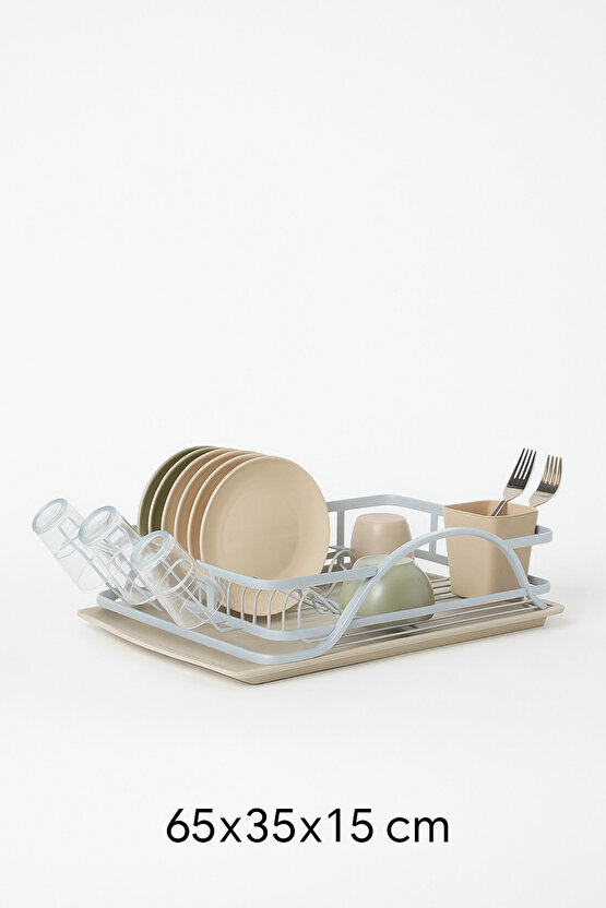 Çift Katlı Bulaşık Kurutma Teli Geniş Kapasiteli Tabak Bardak Çatal-Bıçak Organizeri 58.5x38x15 cm