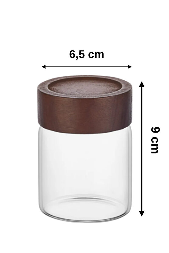 6lı Akasya Kapaklı Strokka 200 ml Cam Baharatlık Seti