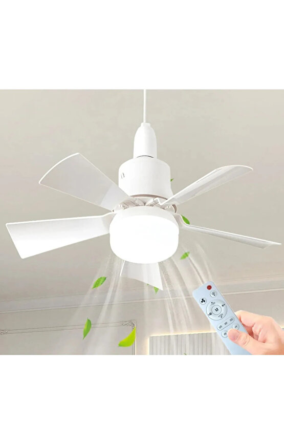 5 Kanatlı LED Işıklı Tavan Vantilatörü – Sessiz Çalışan, Uzaktan Kumandalı, Modern Beyaz Tasarım
