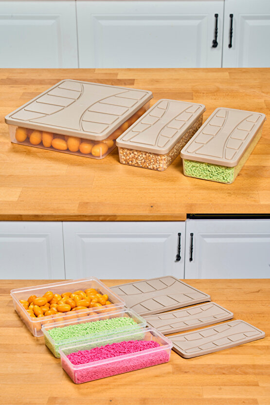 3 Adet 6 Parça Mikrodalga ve Difrize Uygun Saklama Kabı 1x3000 ml 2x1100 ml Fresh Box