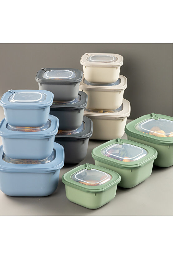 3lü Mikrodalga Ve Difrize Uygun Vip Kapaklı Zarif Özel Saklama Kabı Seti Yeşil