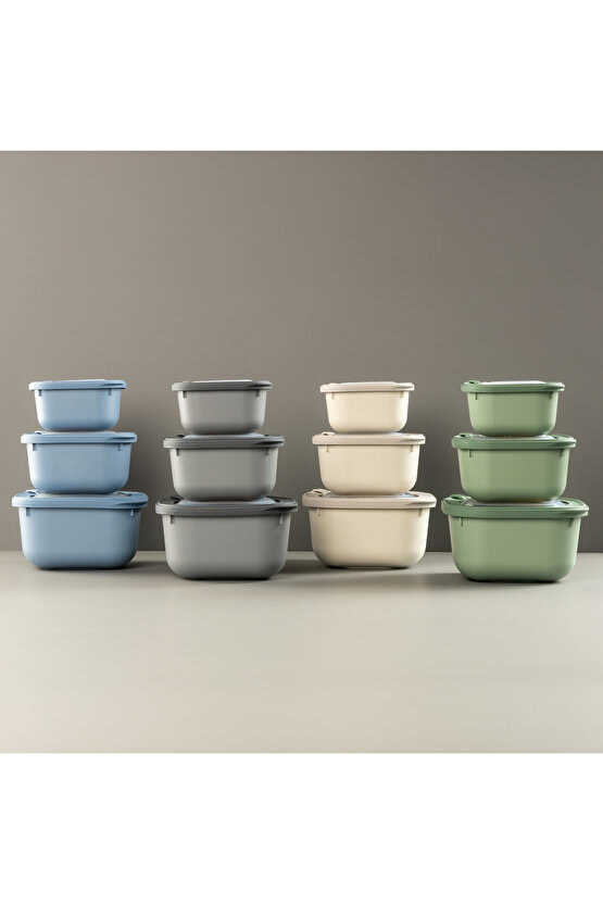 3lü Mikrodalga Ve Difrize Uygun Vip Kapaklı Zarif Özel Saklama Kabı Seti Yeşil