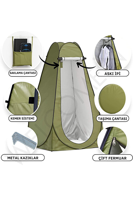 Otomatik Portatif Kamp&Plaj Duş Giyinme ve Tuvalet Çadırı 120 X 120 X 190 Cm