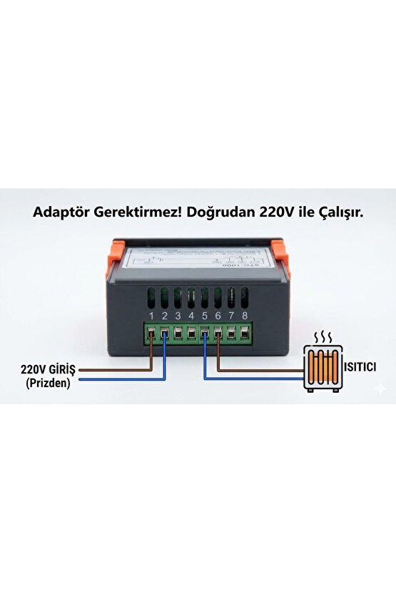 STC-1000 220V Dijital Termostat - Isıtma ve Soğutma Röleli Sıcaklık Kontrol Cihazı (+NTC Sensörlü)