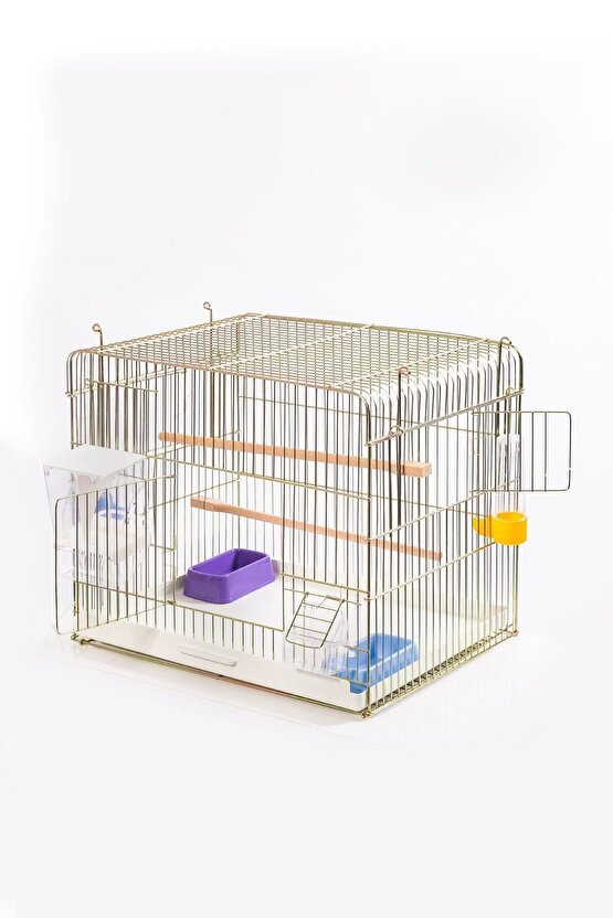 Muhabbet Ve Papağan Kuş Kafesi 45*35*40 Gold Çinko Kaplama Üzeri Parlak Vernıklı Izgaralı