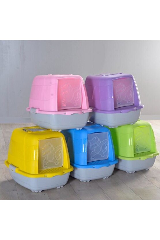 Kapalı Kedi Tuvaleti Kedi Figürlü Yeşil