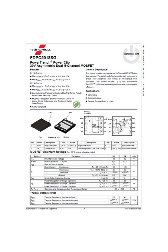 5018 5018SG FDPC5018 FDPC5018SG Notebook Entegresi (Mosfet)
