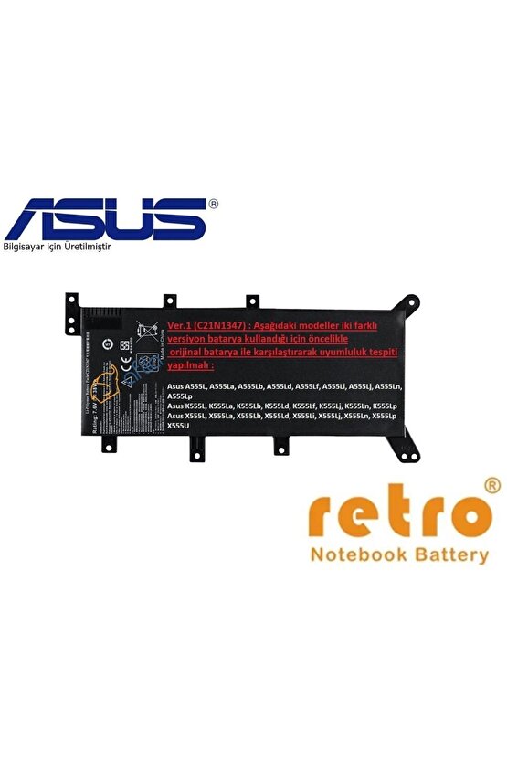 Asus A555d K555d X555d F555la C21n1347 Bataryası, Pili - Ver.1