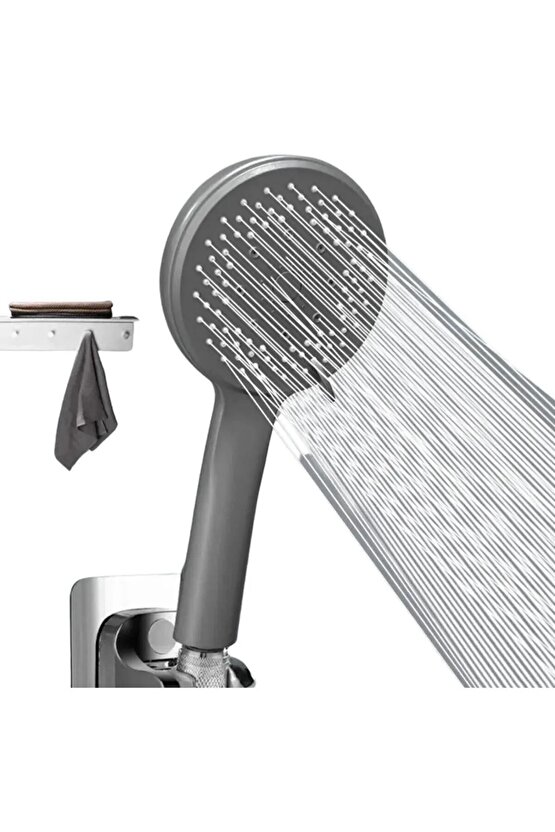 Siyah Duş Seti Lüks 5 Fonksiyonlu Ayarlanabilir Duş Başlığı - Yapışkanlı Mafsal-pvc Hortum 150 Cm