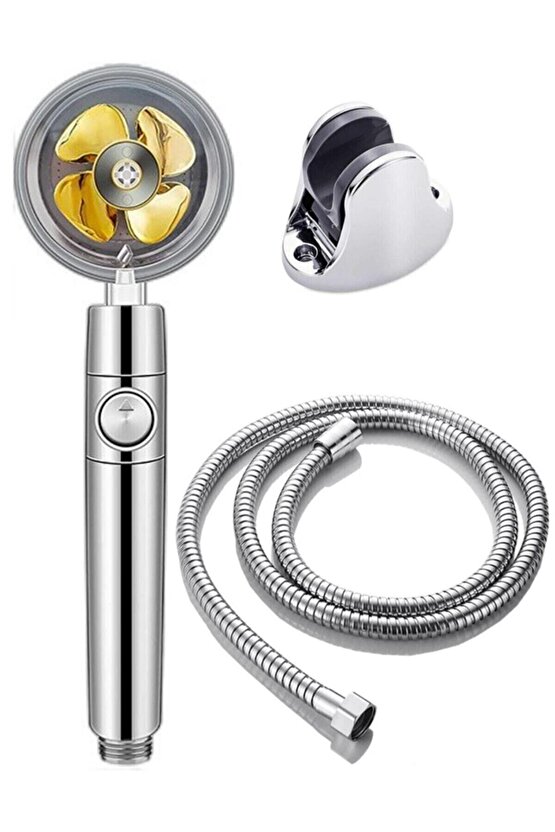 Pervaneli Su Tasarruflu Desenli Su Tazyikli Torbo Duş Başlığı Duş Banyo Seti Duş Hortumu Mafsal Set