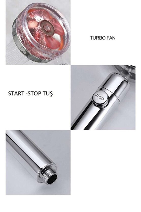 Pervaneli Su Tasarruflu Desenli Su Tazyikli Torbo Duş Başlığı Duş Banyo Seti Duş Hortumu Mafsal Set