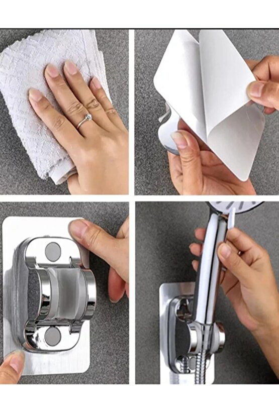 Krom Kendinden Yapışkanlı 15 Kg Taşıyabilen Nano Duş Başlığı Askısı Mafsal Kolay Temiz Kurulum