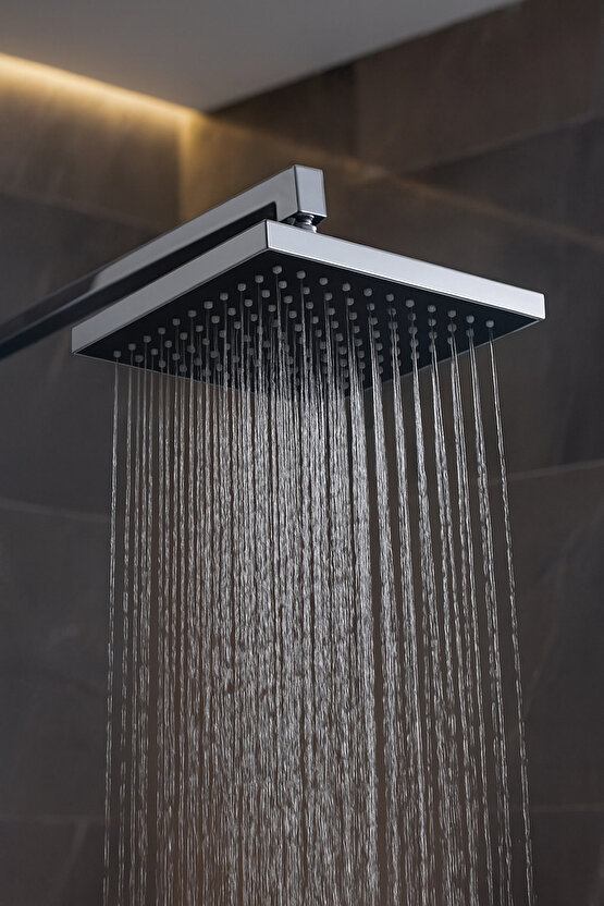 Modern Kare Duş Başlığı Seti | Ayarlanabilir Tepe Duş & El Duş + Hortum Tutacak