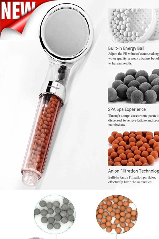 Boncuklu Duş Başlığı Mafsallı Örgülü Hortum Masajlı Çok Fonksiyonlu Banyo Seti