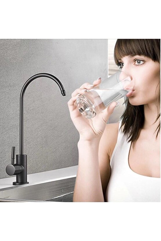 Mat Siyah Arıtma Musluğu Ankastre Arıtma Çıkışlı Mutfak Musluk
