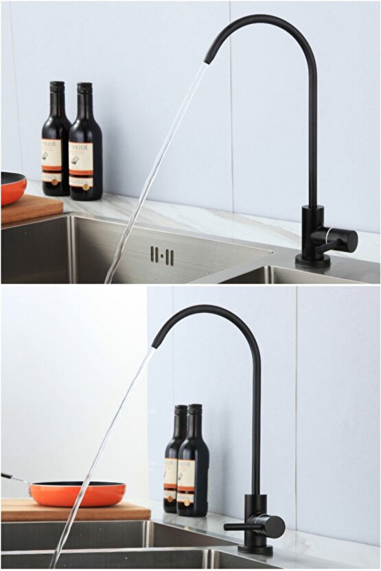 Mat Siyah Arıtma Musluğu Ankastre Arıtma Çıkışlı Mutfak Musluk