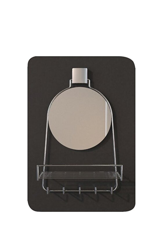 Dekoratif Yapıştırmalı Aynalı Banyo Askısı, Duşakabin Raflı Krom- Pratik Vidasız Montaj Dc 5596