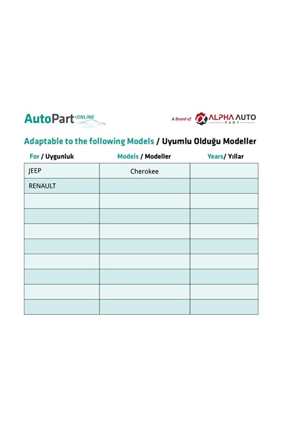 Renault, Jeep Cherokee için Cam Kriko Teli Parçası
