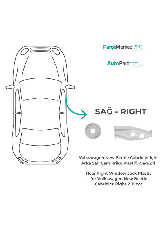 Renault Megane 1,Peugeot 206 için Arka Sağ Cam Kriko Plastiği-Sağ-2li