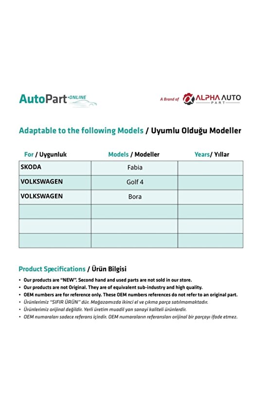 Skoda Fabia, Vw Golf 4 Ve Bora Için Kapı Kilit Dişlisi