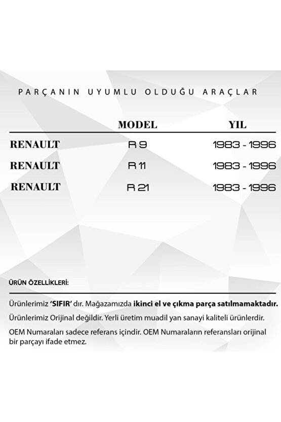 Renault R9, R11, R21 Için Su Fıskiye Memesi Hortum Seti