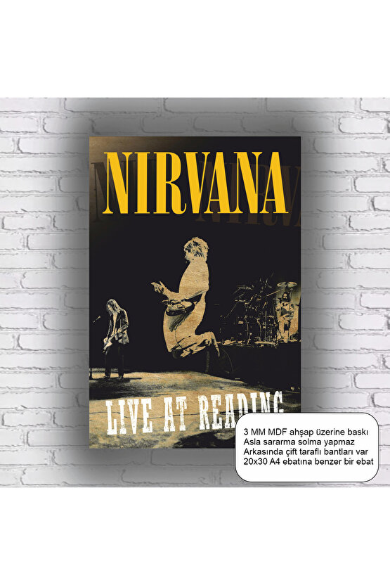 rock müzik grubu nirvana kurt cobain sahne mdf tablo retro ahşap poster