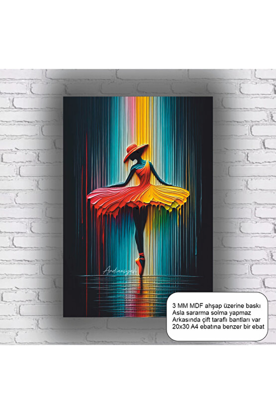 gökkuşağında dans eden kadın mdf tablo retro ahşap poster dekorasyon