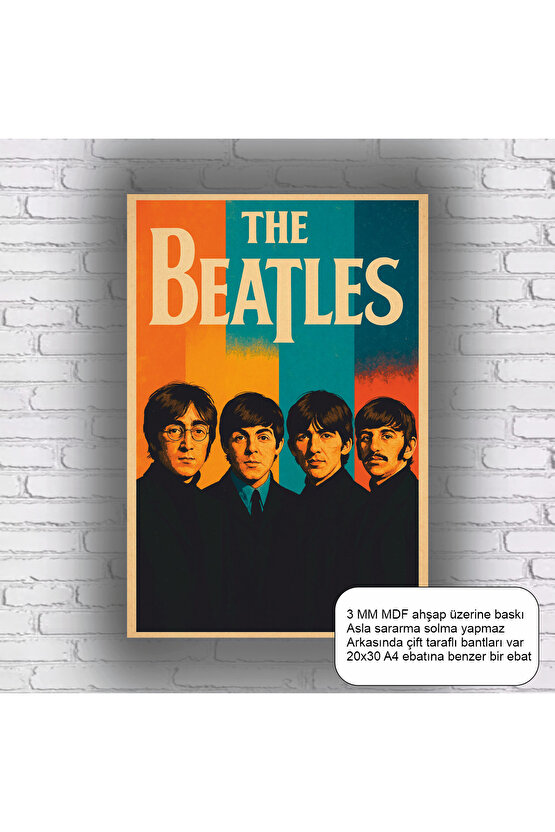 ingiltere rock müzik grubu the beatles retro ahşap poster mdf tablo