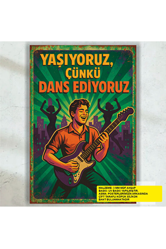 elektro gitar müzik dans eğlence dekorasyon tablo retro ahşap poster