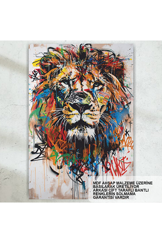 aslan popart duvar sanatı ev dekorasyon tablo retro ahşap poster