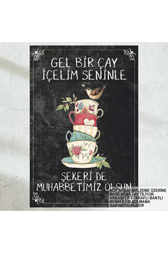 gel bir çay içelim komşuluk aile mutfak dekorasyon tablo retro ahşap poster