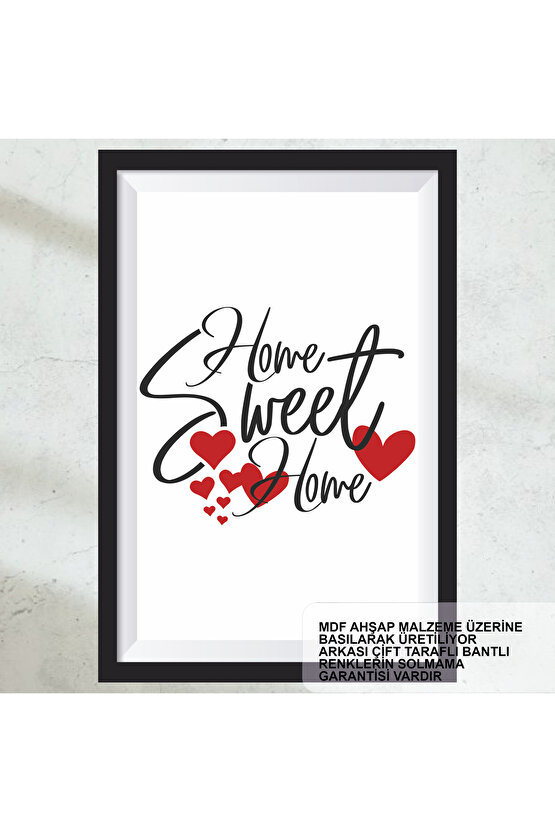 evim güzel evim, home sweet home ev aile sözleri dekorasyon çerçeve görünümlü ahşap tablo poster