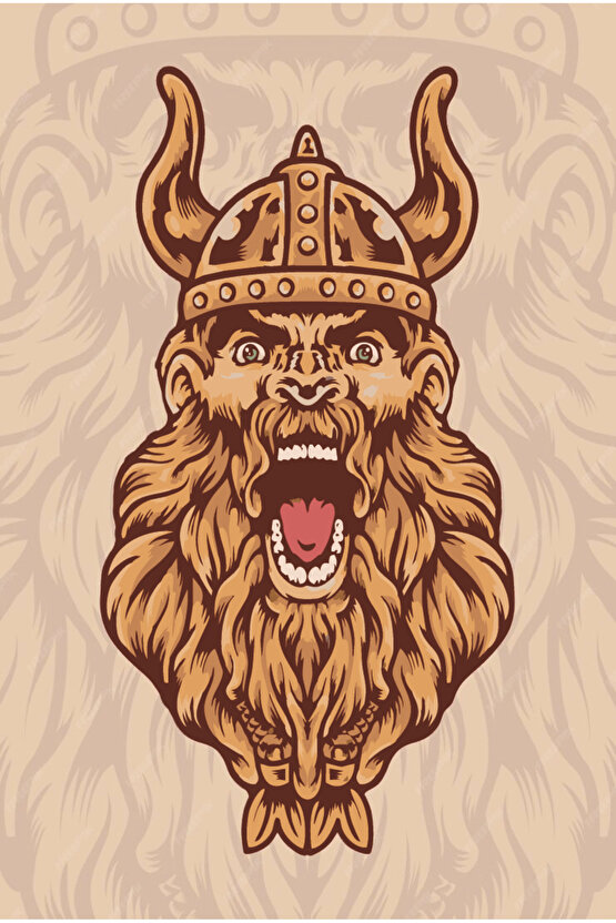 vikingler savaşçı erkek portresi retro ahşap poster